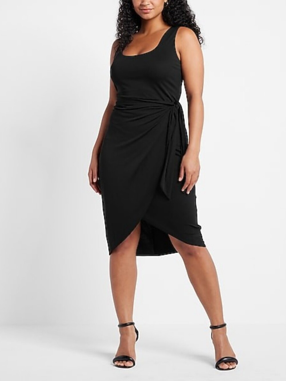 NWT $78 Express Sleeveless Wrap Tie Skirt Midi Dress Black Career Stretch XL